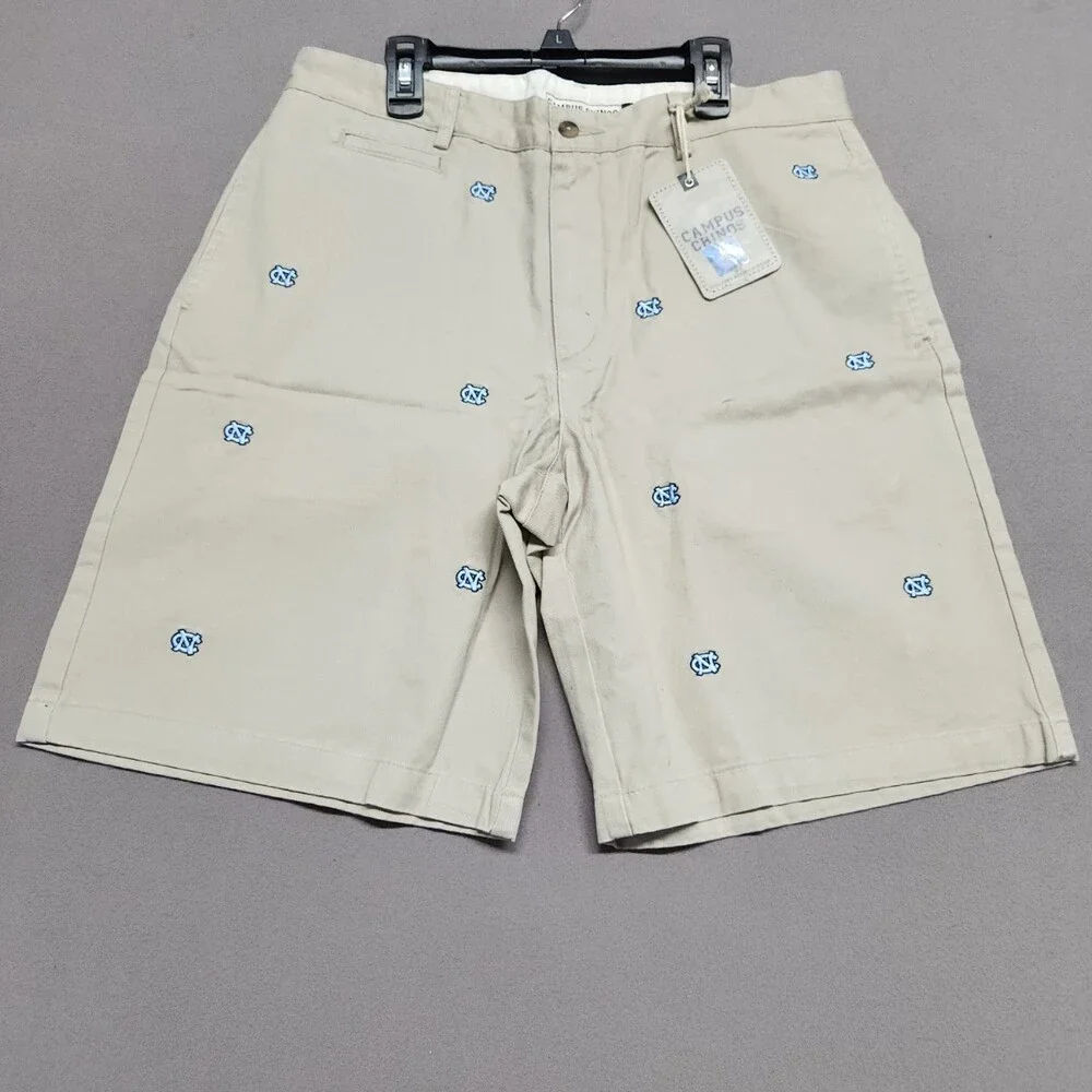 Campus Chinos Men's Khaki 100% Cotton Shorts Size 34 Embroidered Casual 171